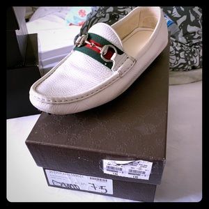 White Gucci loafers